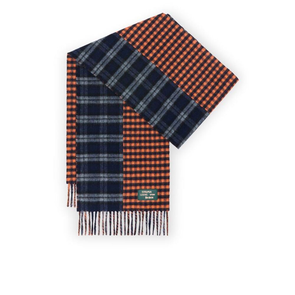 Loewe Women Jacquard Wool And Cashmere Blend Scarf With Checked Pattern